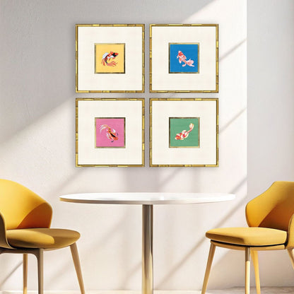 Set Of Four Colorful Koi Gold Framed Wall Art HomeRoots