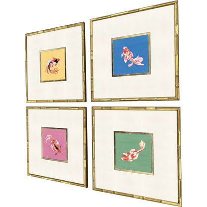 Set Of Four Colorful Koi Gold Framed Wall Art HomeRoots