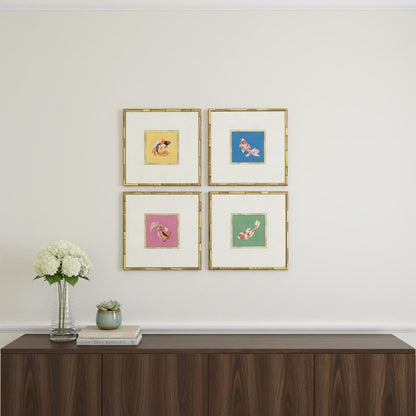 Set Of Four Colorful Koi Gold Framed Wall Art HomeRoots