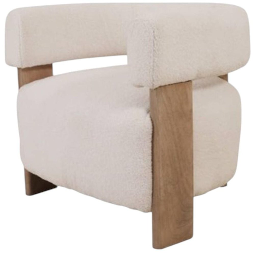 31" White and Brown Boucle and Solid Wood Arm Chair HomeRoots