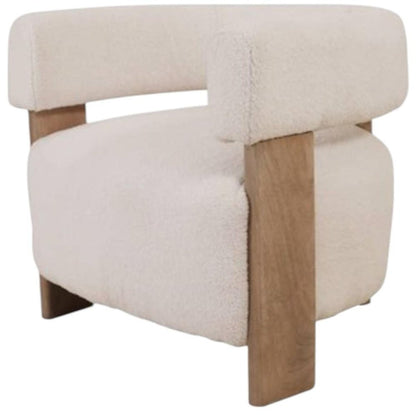 31" White and Brown Boucle and Solid Wood Arm Chair HomeRoots