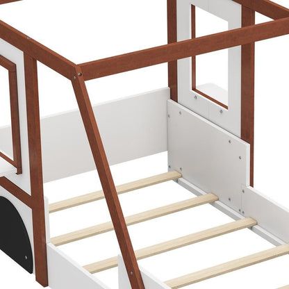 Mahogany and White Wood Twin Race Car Playhouse Bed Frame HomeRoots