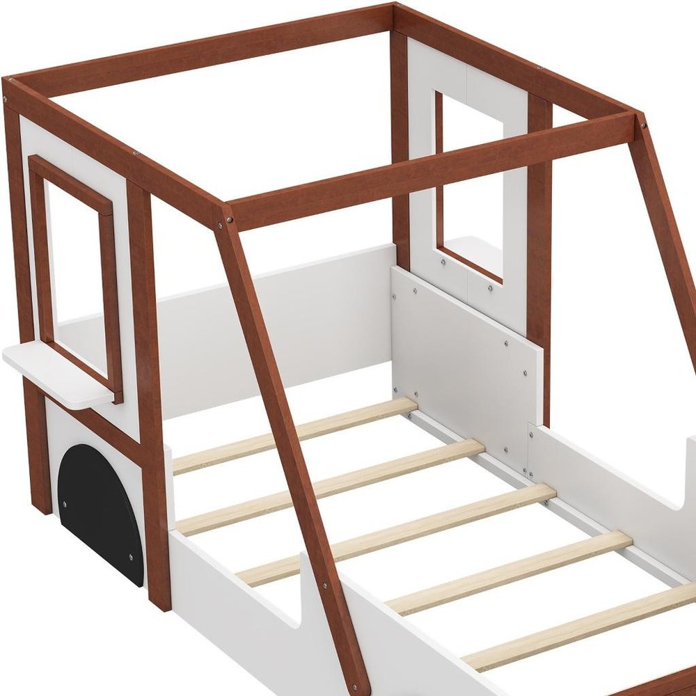 Mahogany and White Wood Twin Race Car Playhouse Bed Frame HomeRoots