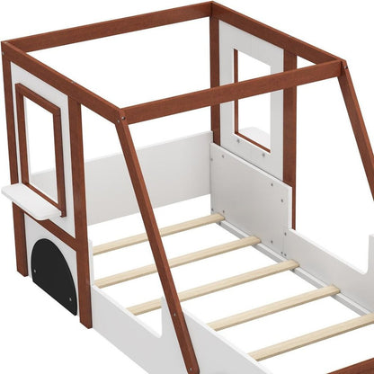 Mahogany and White Wood Twin Race Car Playhouse Bed Frame HomeRoots
