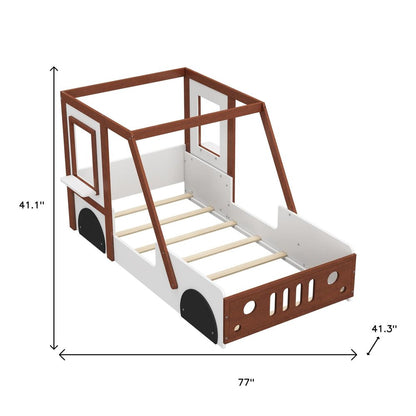 Mahogany and White Wood Twin Race Car Playhouse Bed Frame HomeRoots