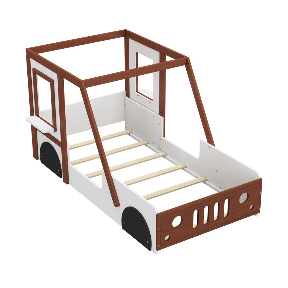 Mahogany and White Wood Twin Race Car Playhouse Bed Frame — view 3