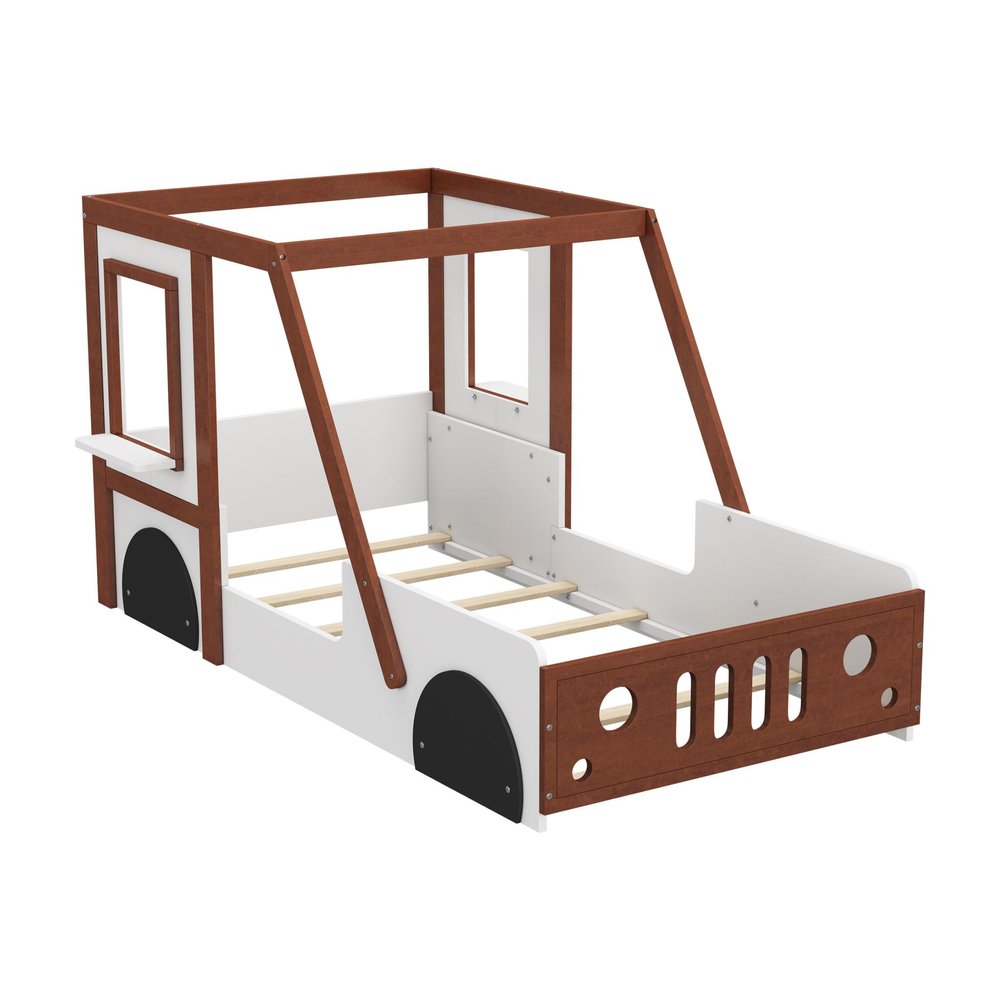 Mahogany and White Wood Twin Race Car Playhouse Bed Frame — view 6