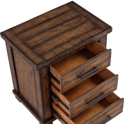 Set of Two 26" Walnut Solid Wood Distressed Three Drawer Nightstand HomeRoots