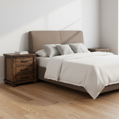 Set of Two 26" Walnut Solid Wood Distressed Three Drawer Nightstand HomeRoots