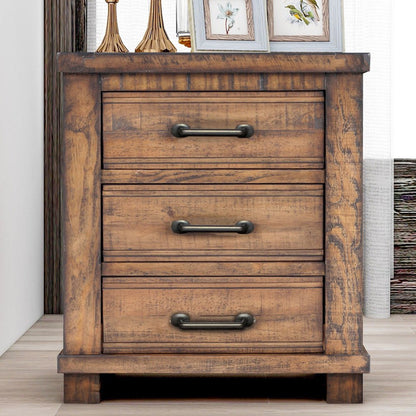26" Walnut Wood Distressed Three Drawer Nightstand HomeRoots