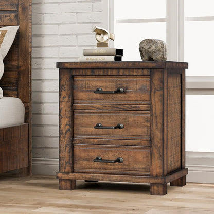26" Walnut Wood Distressed Three Drawer Nightstand HomeRoots
