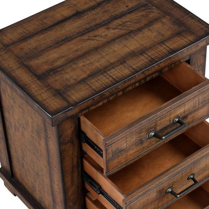 26" Walnut Wood Distressed Three Drawer Nightstand HomeRoots