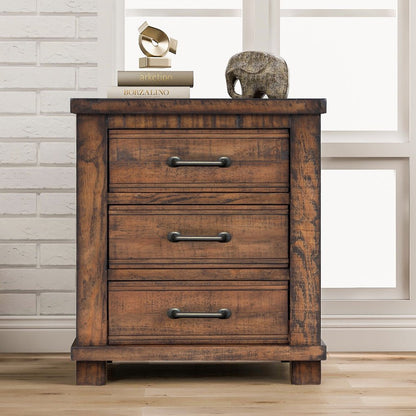 26" Walnut Wood Distressed Three Drawer Nightstand HomeRoots