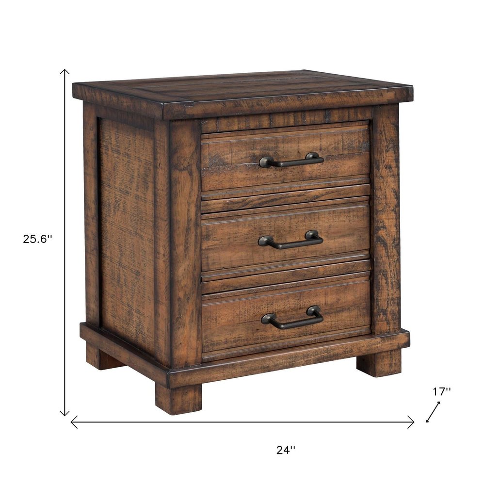 26" Walnut Wood Distressed Three Drawer Nightstand HomeRoots