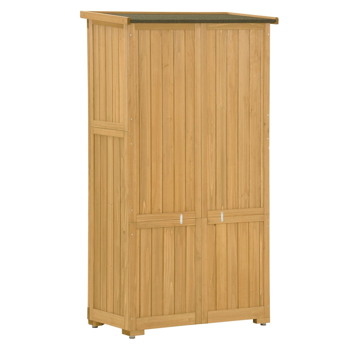 Wooden Garden Shed 3-tier Patio Storage Cabinet Outdoor Organizer Wooden Lockers with Wood (Natural Wood Color -Shutter Design) - FurniFindUSA