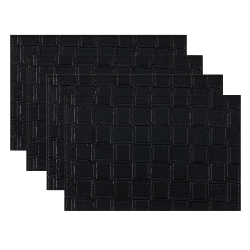 18" Set of Four Black Basketweave Faux Leather Placemats HomeRoots