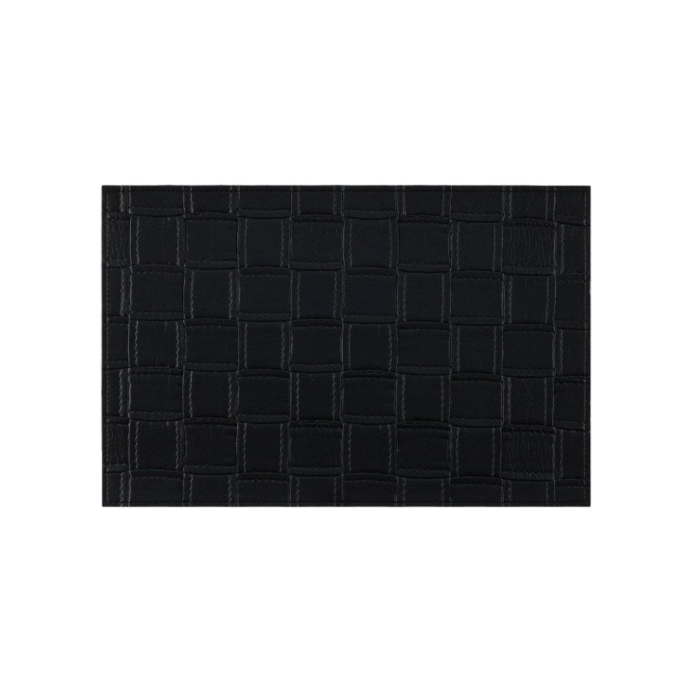 18" Set of Four Black Basketweave Faux Leather Placemats HomeRoots