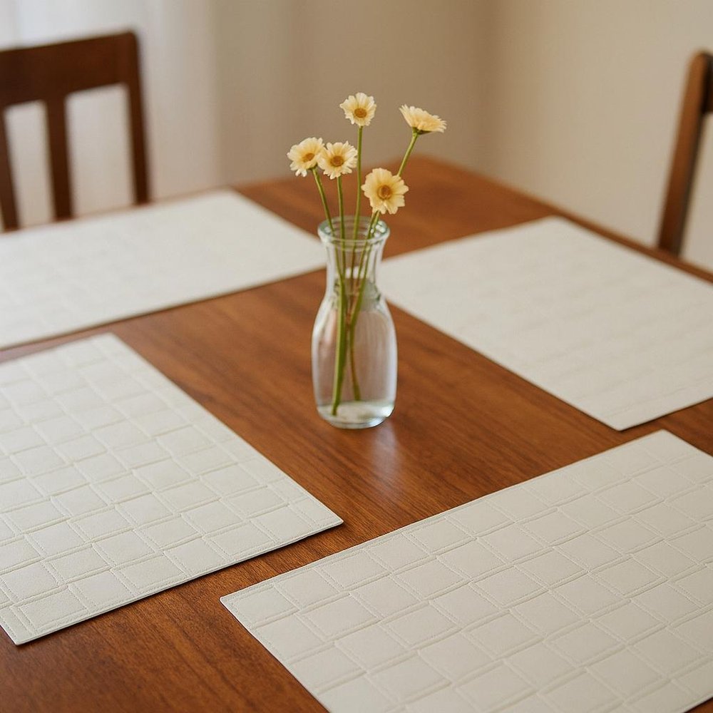 18" Set of Four White Basketweave Faux Leather Placemats HomeRoots