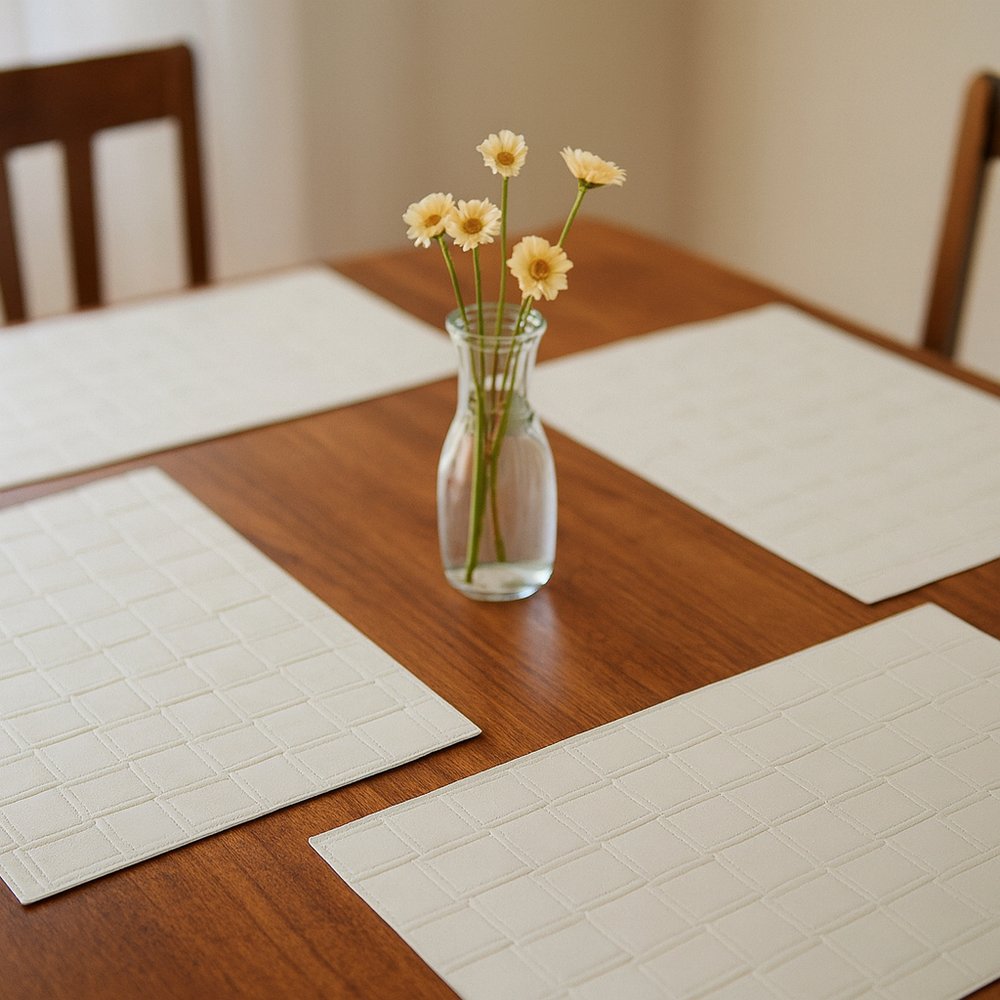 18" Set of Four White Basketweave Faux Leather Placemats HomeRoots