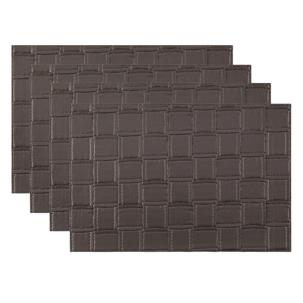 18" Set of Four Espresso Basketweave Faux Leather Placemats HomeRoots