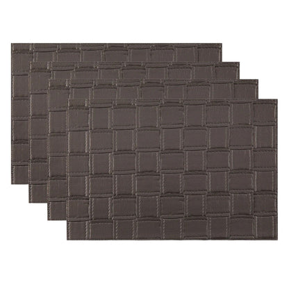 18" Set of Four Espresso Basketweave Faux Leather Placemats HomeRoots