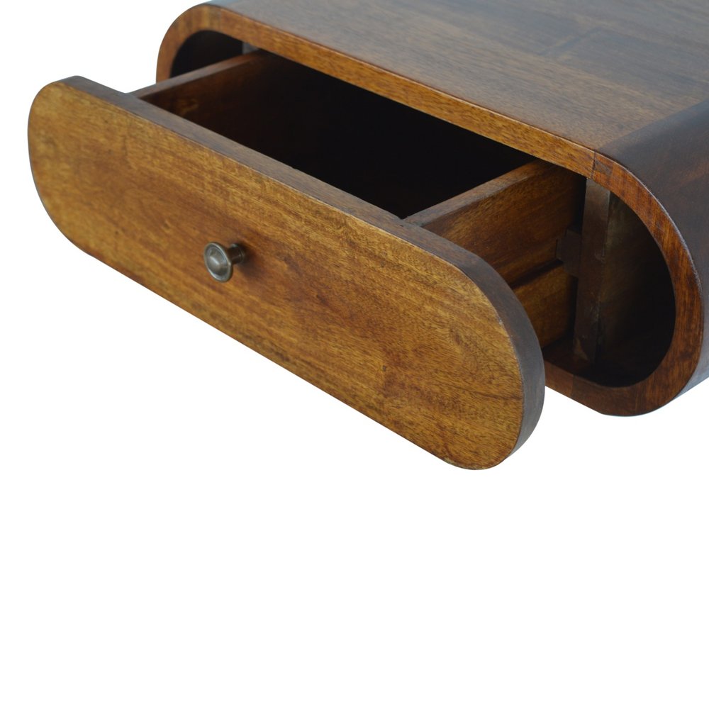 18" Chestnut Solid Wood Oval One Drawer Floating Nightstand HomeRoots
