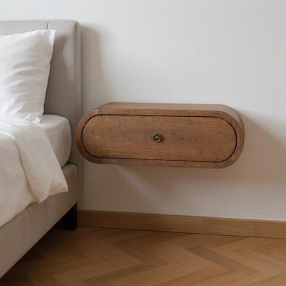 18" Chestnut Solid Wood Oval One Drawer Floating Nightstand HomeRoots