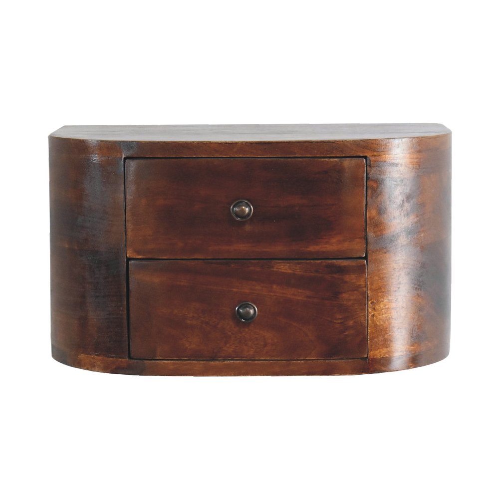 18" Brown Solid Wood Round Two Drawer Floating Nightstand HomeRoots