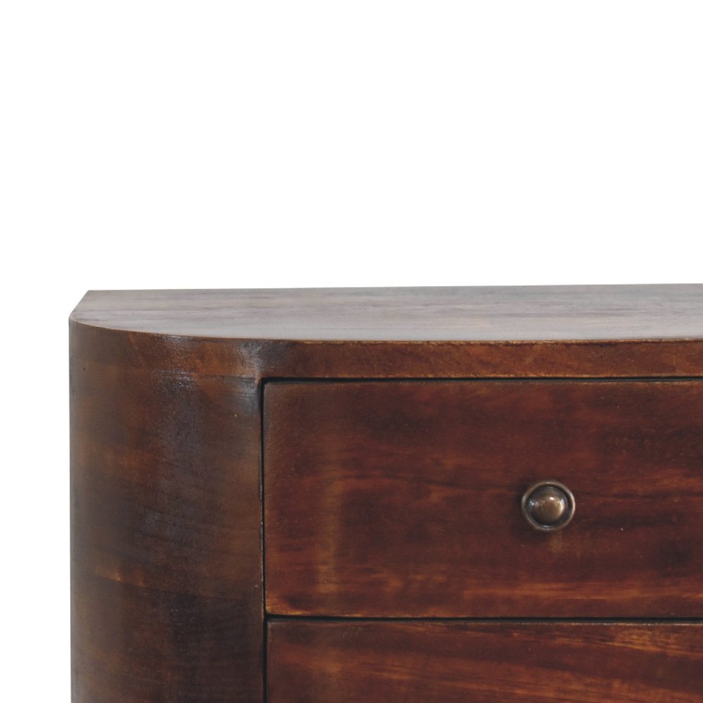 18" Brown Solid Wood Round Two Drawer Floating Nightstand — view 3