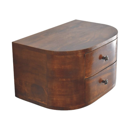 18" Brown Solid Wood Round Two Drawer Floating Nightstand HomeRoots