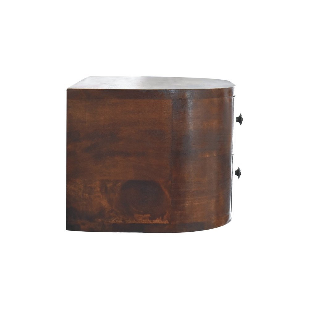 18" Brown Solid Wood Round Two Drawer Floating Nightstand — view 6