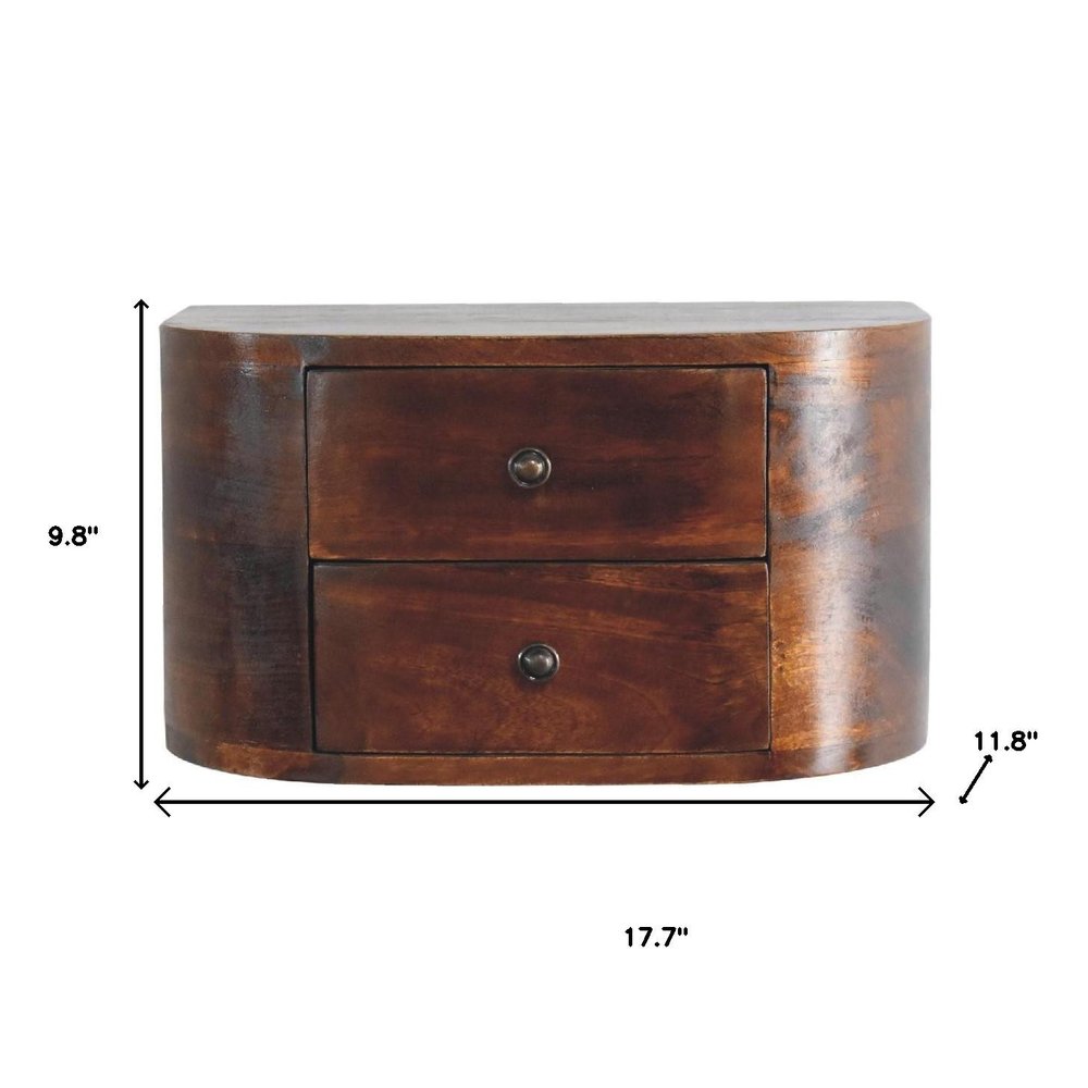 18" Brown Solid Wood Round Two Drawer Floating Nightstand HomeRoots