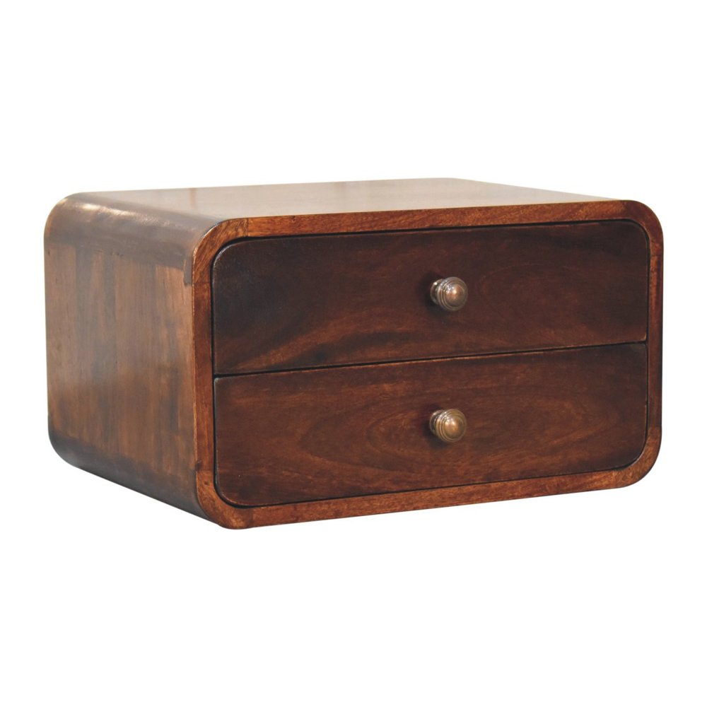 18" Brown Solid Wood Two Drawer Floating Nightstand HomeRoots