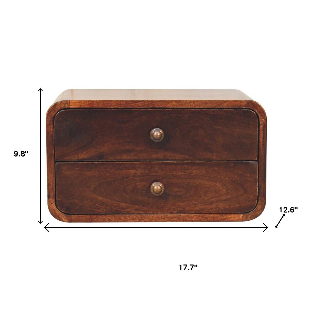 18" Brown Solid Wood Two Drawer Floating Nightstand — view 9