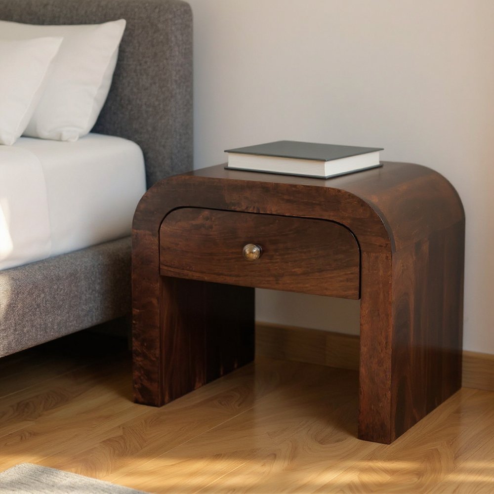 16" Walnut Solid Wood One Drawer Nightstand HomeRoots