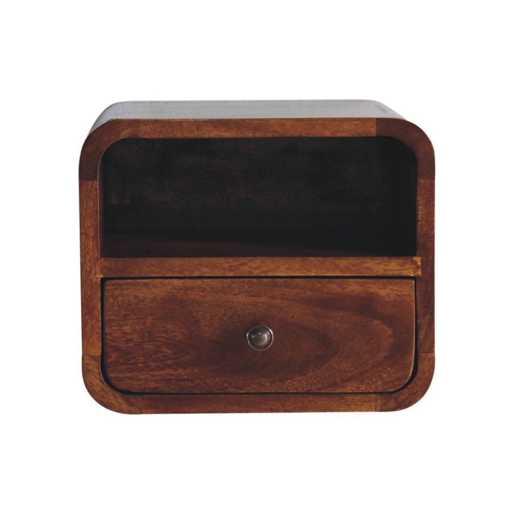 12" Brown Solid Wood Square One Drawer Floating Nightstand — view 1