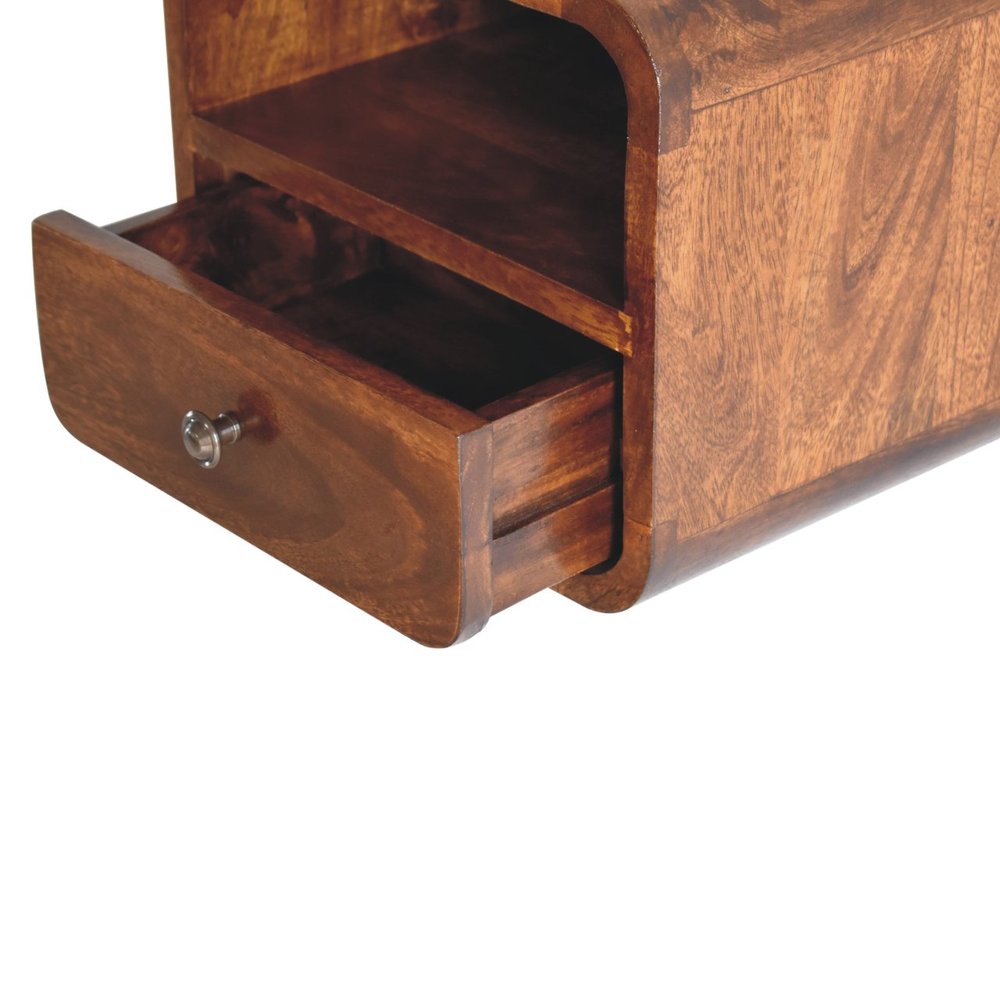 12" Brown Solid Wood Square One Drawer Floating Nightstand — view 4