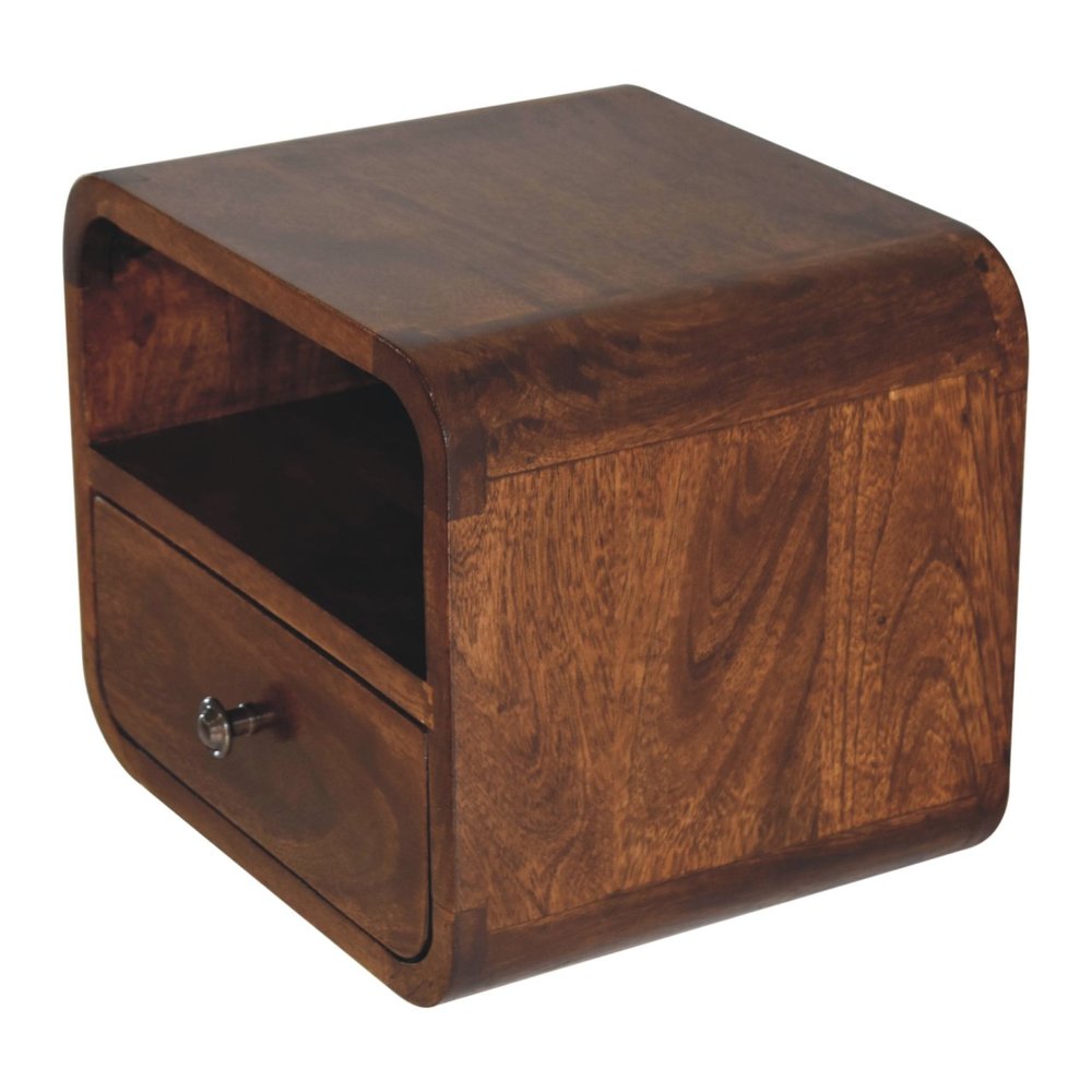 12" Brown Solid Wood Square One Drawer Floating Nightstand — view 6