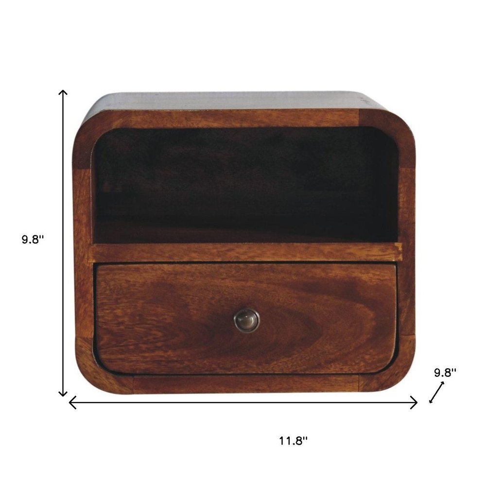 12" Brown Solid Wood Square One Drawer Floating Nightstand — view 7
