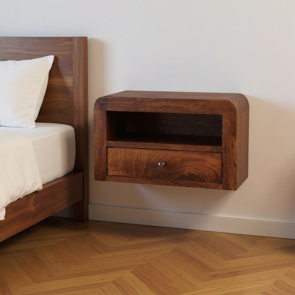 18" Chestnut Solid Wood One Drawer Floating Nightstand — view 8
