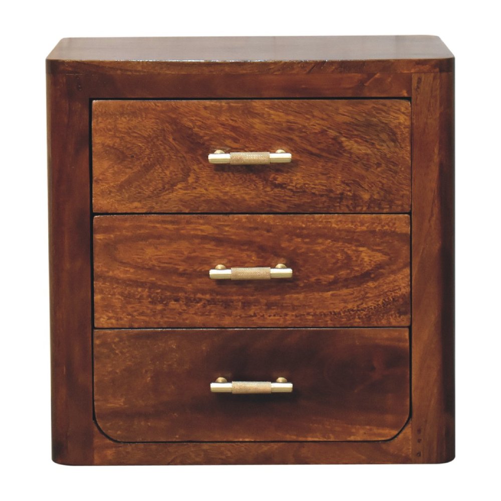 18" Brown Solid Wood Three Drawer Nightstand HomeRoots