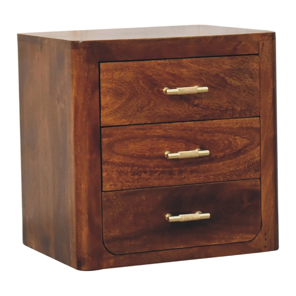 18" Brown Solid Wood Three Drawer Nightstand HomeRoots