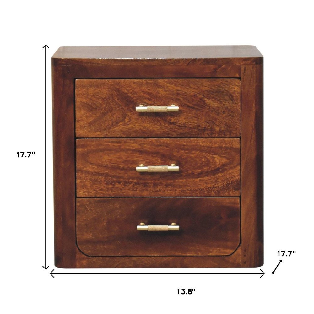 18" Brown Solid Wood Three Drawer Nightstand HomeRoots
