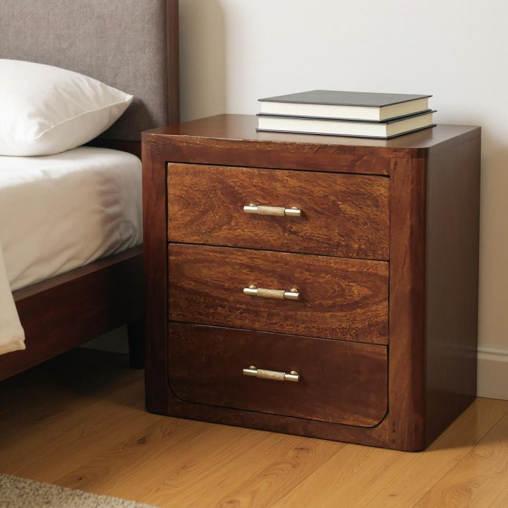 18" Brown Solid Wood Three Drawer Nightstand HomeRoots