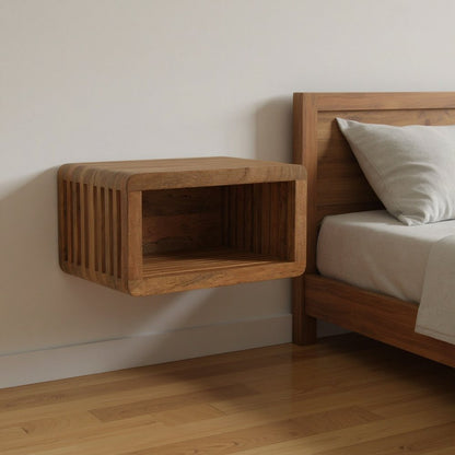 18" Brown Solid Wood Carved Geometric Floating Nightstand HomeRoots