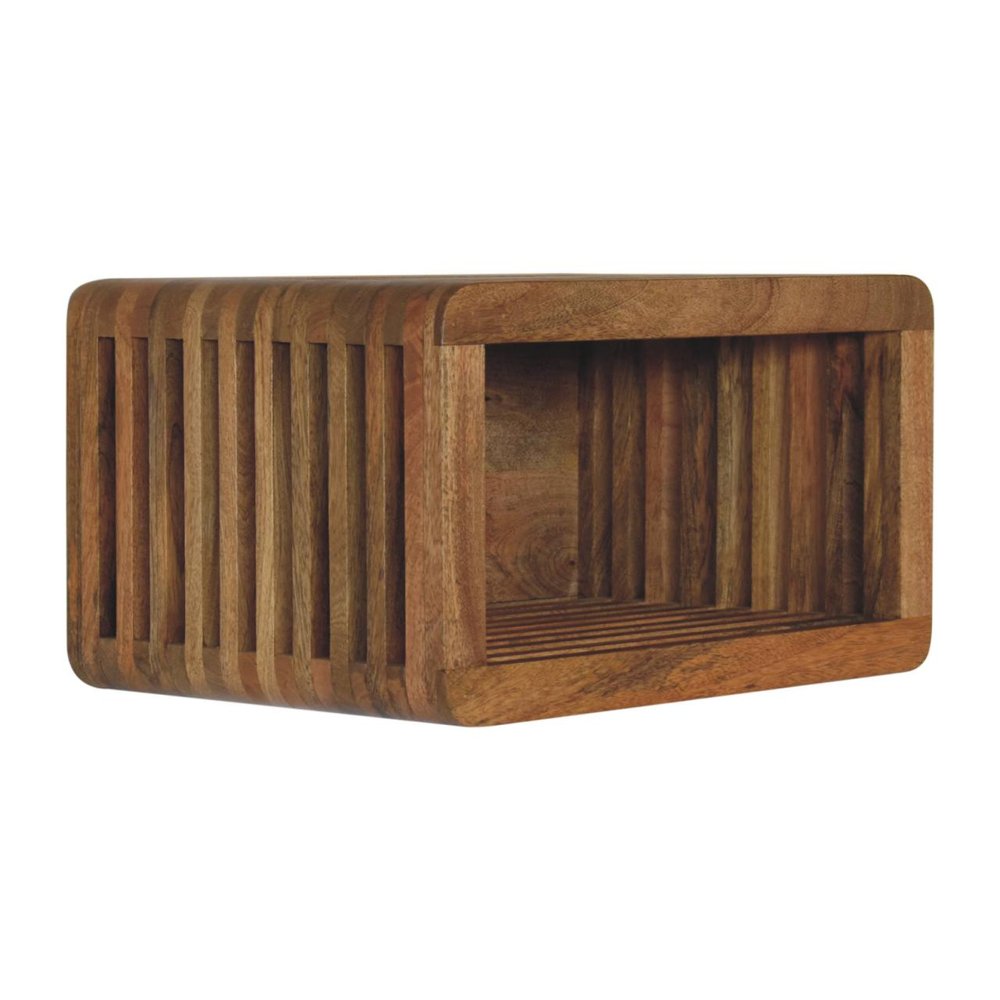 18" Brown Solid Wood Carved Geometric Floating Nightstand HomeRoots