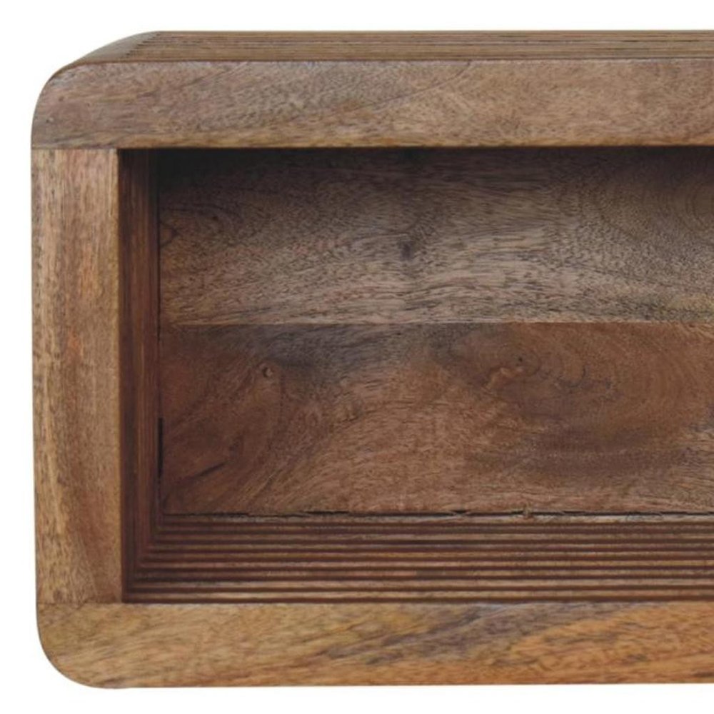 18" Brown Solid Wood Carved Geometric Floating Nightstand HomeRoots