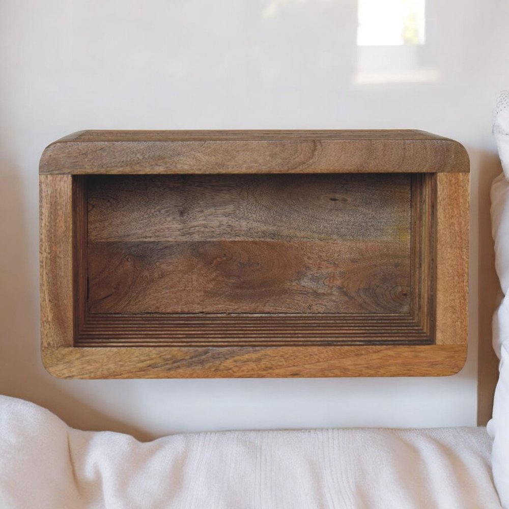 18" Brown Solid Wood Carved Geometric Floating Nightstand HomeRoots
