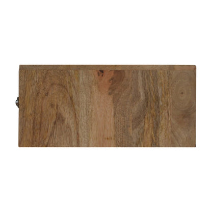 18" Natural Solid Wood Carved Geometric One Drawer Floating Nightstand