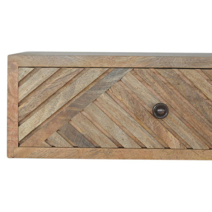 18" Natural Solid Wood Carved Geometric One Drawer Floating Nightstand